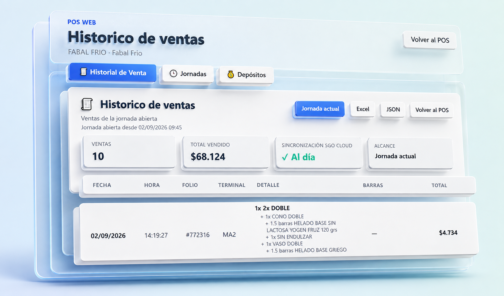 Historial de ventas en Evol POS