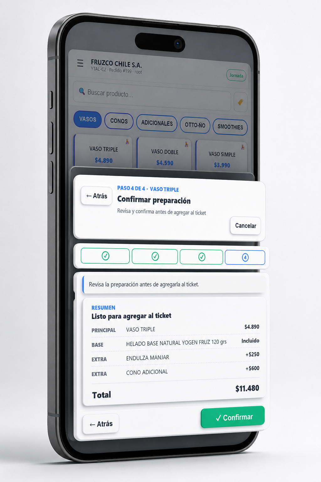 Evol POS en un teléfono móvil